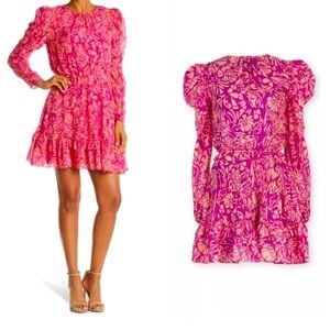 Tanya Taylor Silk Telissa Ruffle Dress Pink & Melon Sz 6 Timeless, Party, Girly